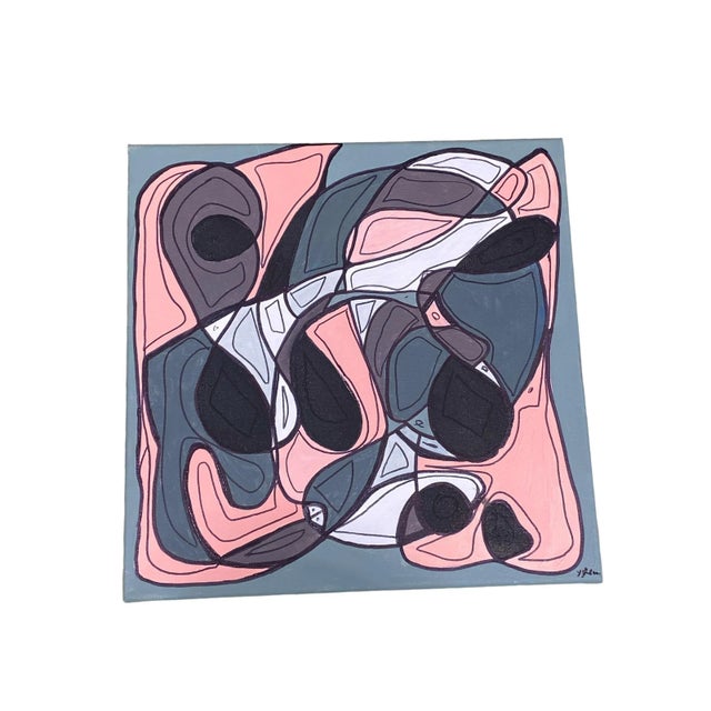 Abstract Acrylic on Canvas Abstract Signed Yjr For Sale - Image 3 of 5