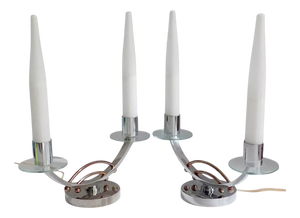 French Art Deco Table Lamps in Chrome and Glass, Set of 2