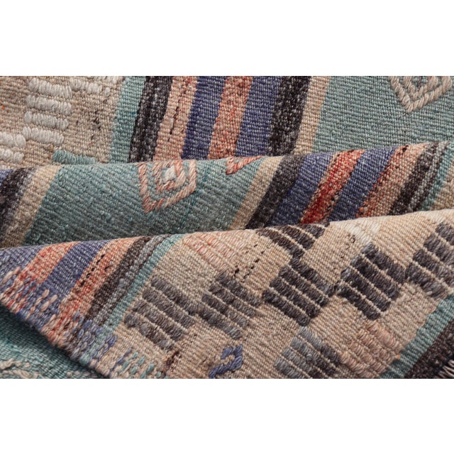 Stripe Design Turkish Vintage Flat-Weave Rug in Light Green, Purple, and Peach For Sale - Image 10 of 11