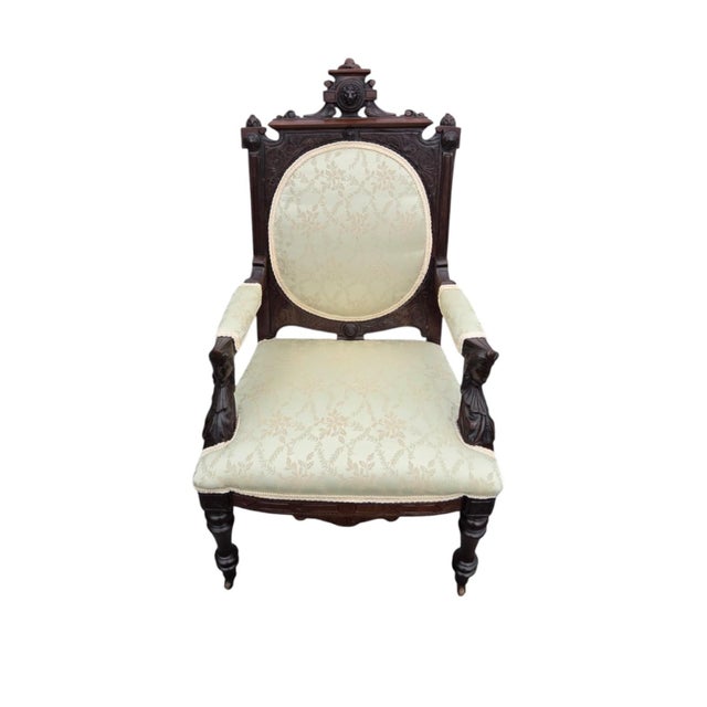 19th Century American Victorian Walnut Bedroom Chair Attributed to John Jeliff For Sale - Image 4 of 7
