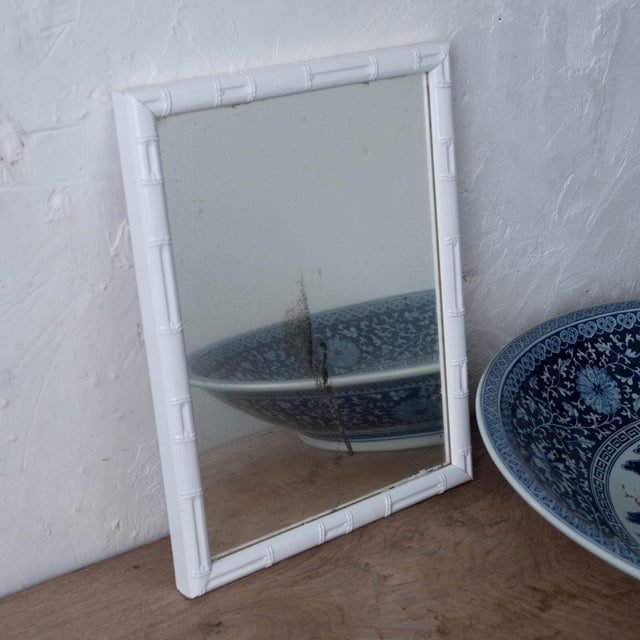 Hollywood Regency Faux Bamboo White Lacquer Mirror, 20th Century For Sale - Image 3 of 6