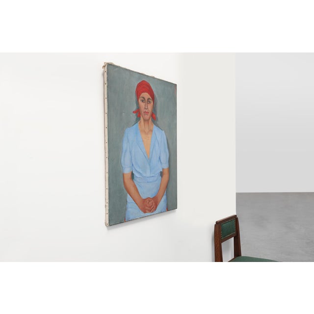 Pink Belgian Artist, Expressionist Portrait of a Woman, 1950s, Oil on Canvas For Sale - Image 8 of 12