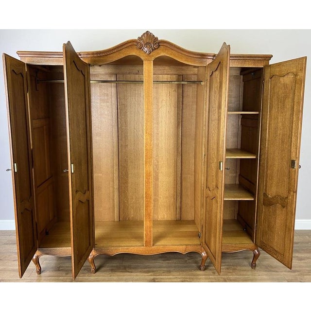 Vintage French Louis XVI Style Carved Oak 4-Door Wardrobe For Sale - Image 11 of 12