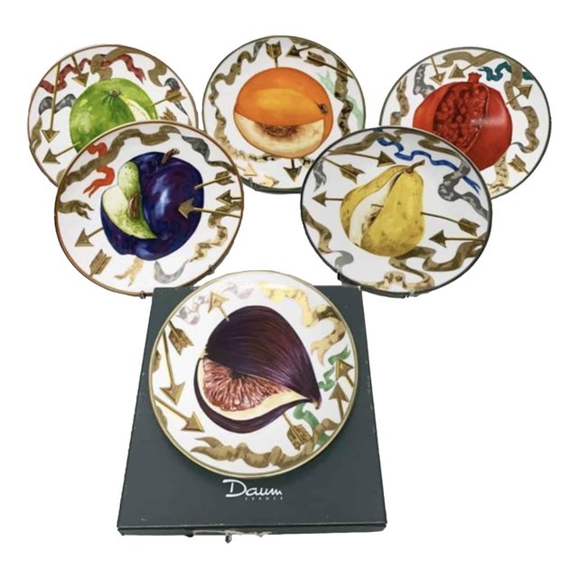 Hilton McConnico for Daum: 6 dessert plates "The Lost Arrows of William Tell" Period: circa 1987 Material: porcelain...