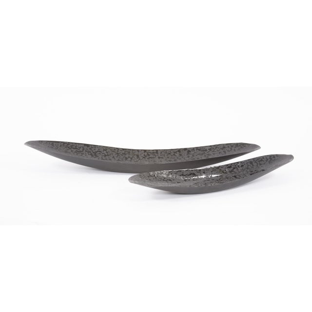 Metal Chiseled Texture Black Iron Elongated Tray- Small For Sale - Image 7 of 10
