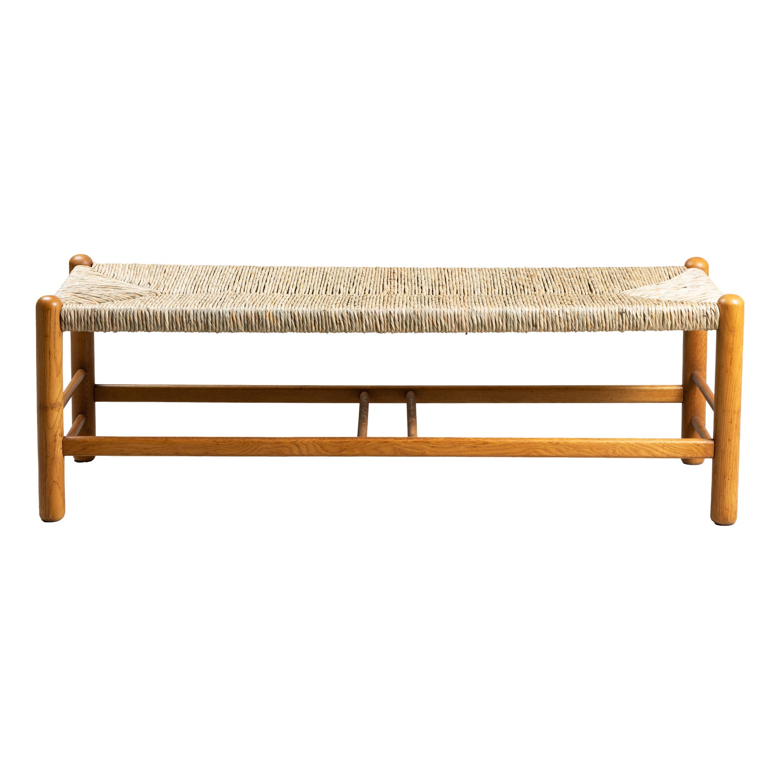 Raffia and Wood Bench, 1960s | Chairish