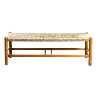 Raffia and Wood Bench, 1960s For Sale