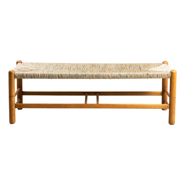 Raffia and Wood Bench, 1960s For Sale