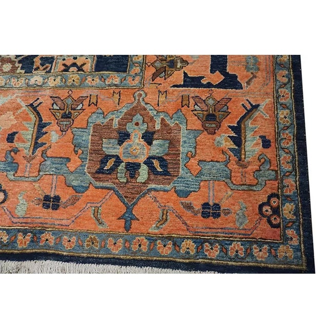 1960s Blue Geometric Vintage Turkish Village Rug 12'6"x14'8" Knotted Wool Carpet For Sale - Image 11 of 12