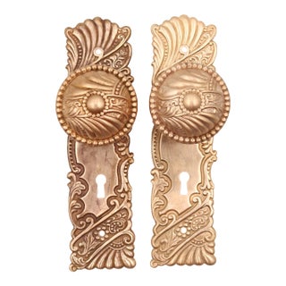 1890s Corbin Roanoke Polished Brass Interior Door Knob Set For Sale