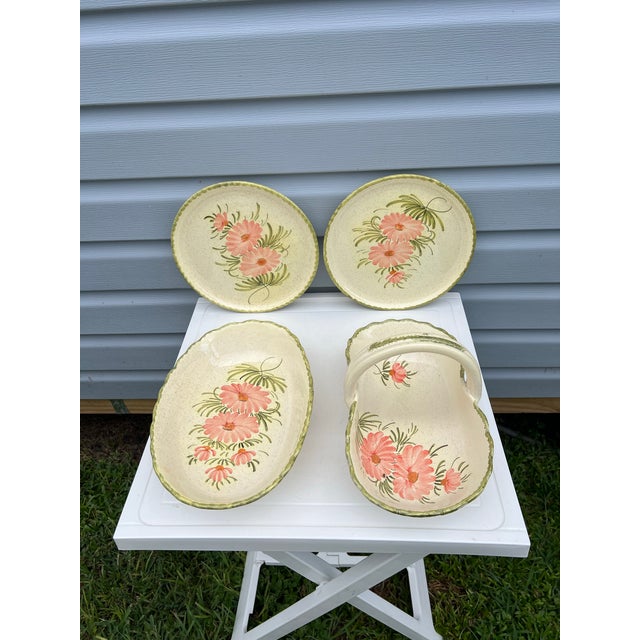 Ceramic Vintage Floral Serving Bowl & Plates - Signed Set of 4 For Sale - Image 7 of 12