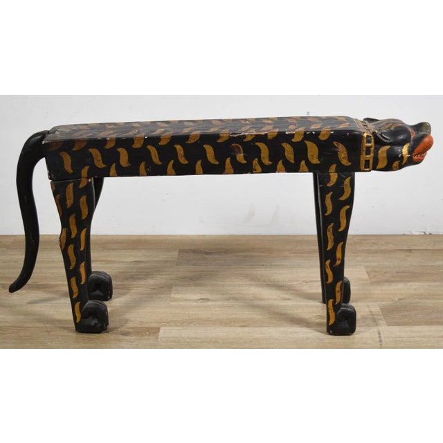 Mid-Century Modern Mid-20th Century Hand-Carved Folk Art Cat Form Sculptural Bench For Sale - Image 3 of 10