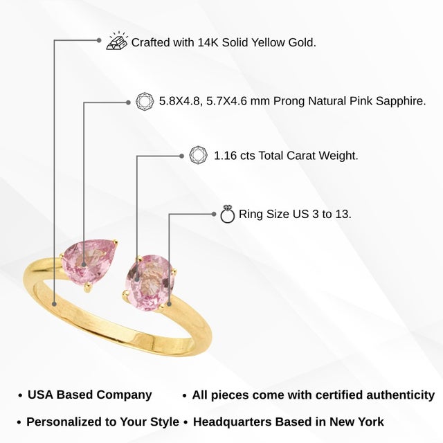 1.16ct Pink Sapphire Toi Et Moi Open Ring Size 5 in 14k Gold For Sale - Image 13 of 16