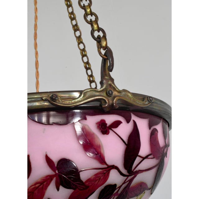 Galle French Art Deco Cameo Glass Bowl Pendant Light 1920s For Sale - Image 14 of 17