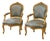 1960s French Louis XV Rococo Armchairs Blue Damask Upholstery Salon Accent Chairs For Sale