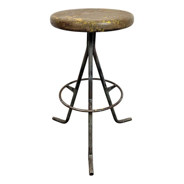 Industrial Grey Workshop Stool, 1960s For Sale