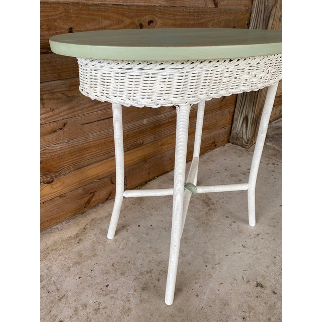 Antique Coastal Wicker Oval Side Table Chairish