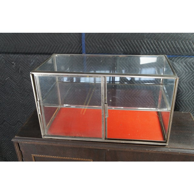 Vintage Chrome Glass Two Tier Curio Display Case Desktop Showcase Cabinet 26" For Sale - Image 4 of 10