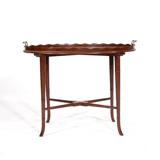 Antique Edwardian Style Mahogany Tray-Top Oval Coffee Table For Sale - Image 4 of 8