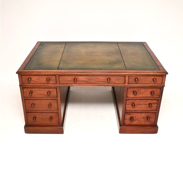 Antique Victorian Leather Top Partners Desk, 1860 For Sale - Image 3 of 11