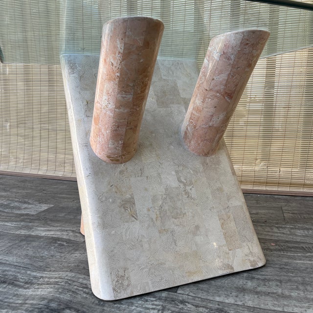 Post Modern Tessellated Mactan Stone Rounded X-Shape Base Side Table. C 1980s For Sale - Image 15 of 17