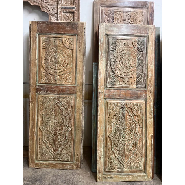 Mid-Century Modern Vintage Indian Lotus Mandala Carved Sliding Barn Door, Statement Piece80x28 For Sale - Image 3 of 6