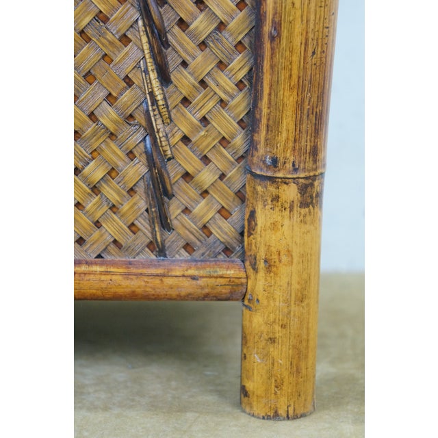 Late 20th Century Boho Chic Bamboo Wicker Rattan Magazine Rack Trash Waste Bin 15" For Sale - Image 10 of 13