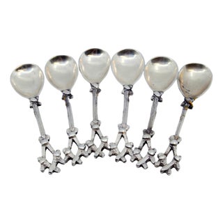 Silver Coffee Spoons with Handle Appliqués, Set of 6 For Sale