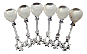 Silver Coffee Spoons with Handle Appliqués, Set of 6