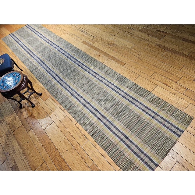 Vintage American Amish Rag Runner, Handwoven Stripe Pattern, Green & Yellow, 3x16 For Sale - Image 14 of 14