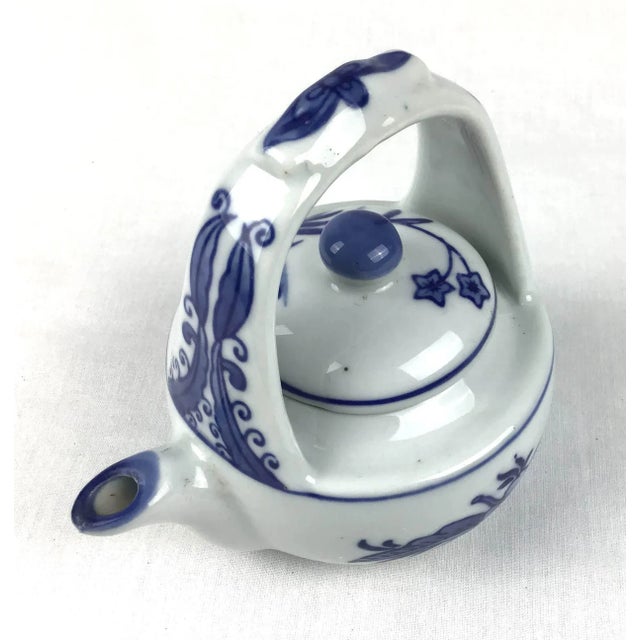 Vintage Chinese Style Blue & White Tea Pot For Sale - Image 4 of 12