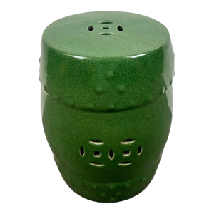 Vintage Chinoiserie Emerald Green Glazed Ceramic Drum Garden Stool or Pedestal