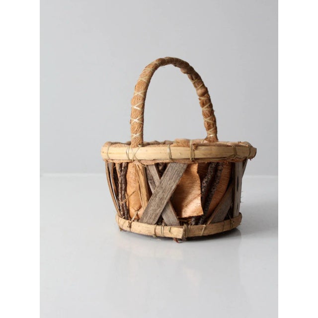 Vintage Rustic Bark Basket For Sale - Image 6 of 10