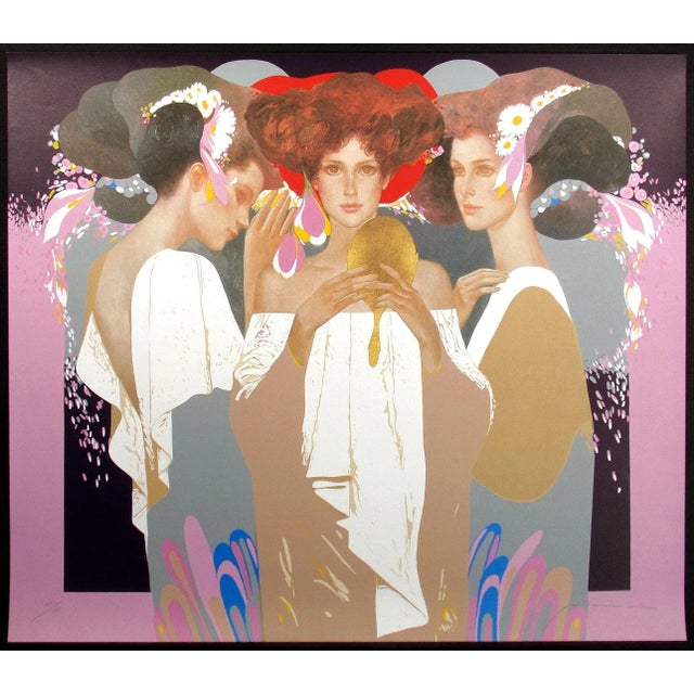 1980s Felix Mas "Gold Mirror" Hand Signed #Ed Serigraph Art Print Unframed, Spain For Sale - Image 5 of 5