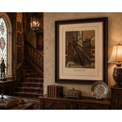 After Henry dAllemagne, Renaissance Stair Hall with Armored Knight Figure, 1900, Print For Sale - Image 9 of 10