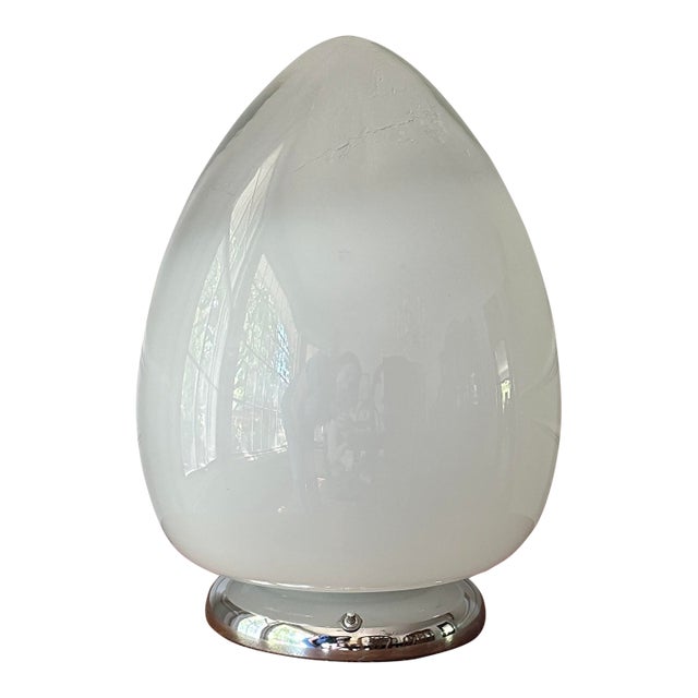Vintage Egg-Shaped Table Lamp; 1970s Modern Ovoid Blown Glass Globe Chrome Base Lamp For Sale