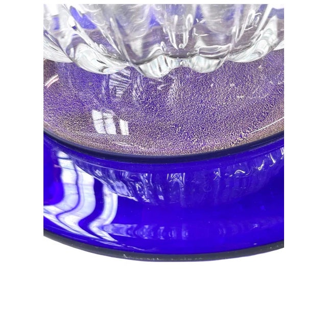 Blue Livio Seguso, Seguso Murano Italian Art Glass Cobalt Gold Aventurine Footed Vase Sculpture For Sale - Image 8 of 18