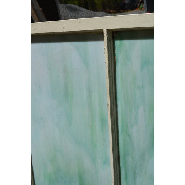 Vintage Large Green Blue & White Slag Glass 6 Pane Window Panel From Va Church For Sale - Image 14 of 18