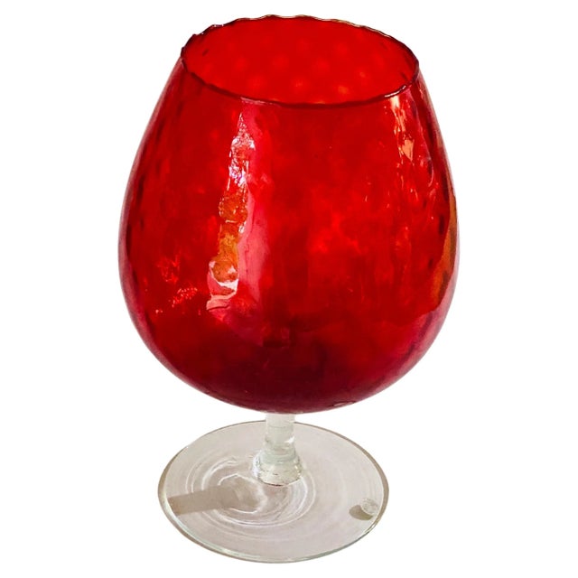 Red Glass Empoli Vase with Relief Patterns, Italy, 1960 For Sale - Image 10 of 10