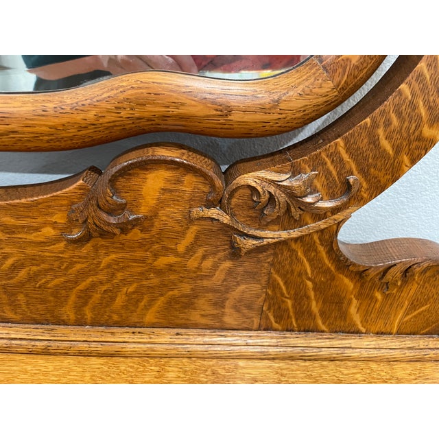 1890s Antique Serpentine Tiger Oak Dresser With Mirror Obo For Sale - Image 12 of 14