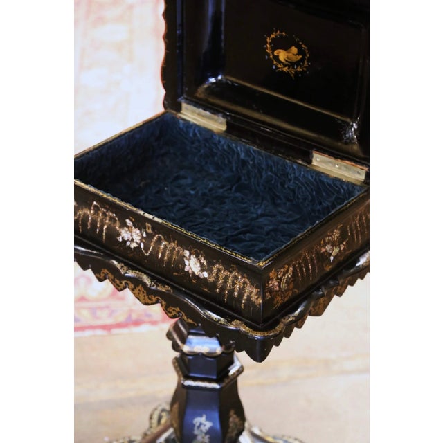 Black 19th Century English Victorian Papier-Mâché Sewing Table With Pearl Inlay For Sale - Image 8 of 13