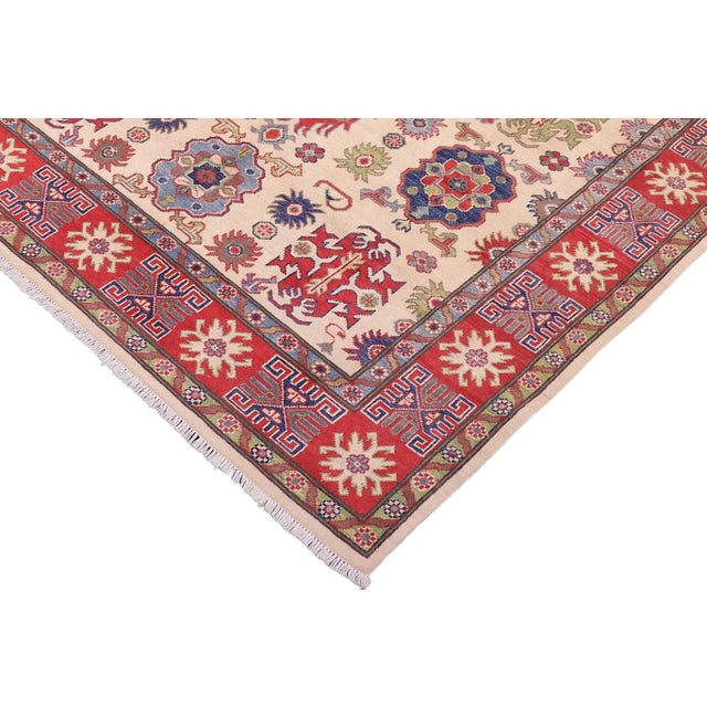 1990s 1990s Rustic Kazak Ivory/Red Wool Rug For Sale - Image 4 of 10
