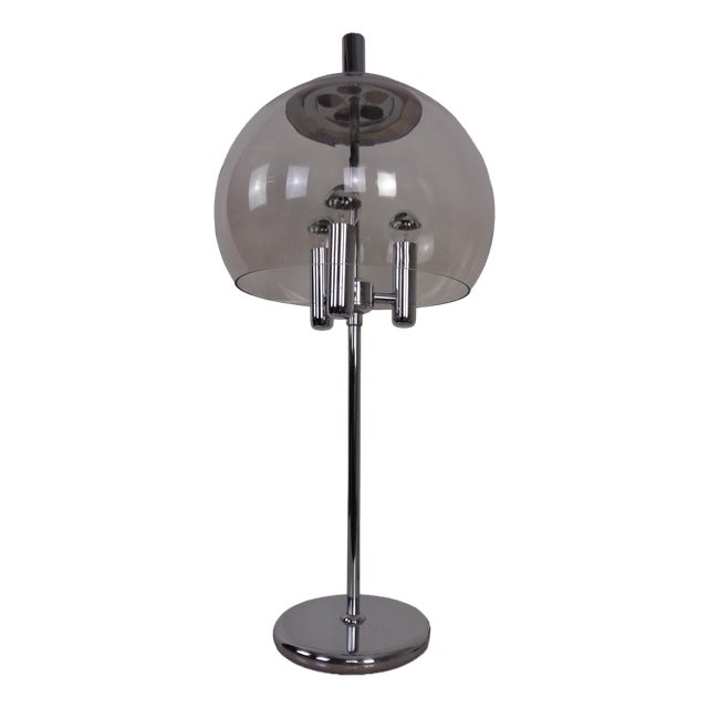 Glass and Chrome-Plated Ball Table Lamp, Italy, 1960s For Sale