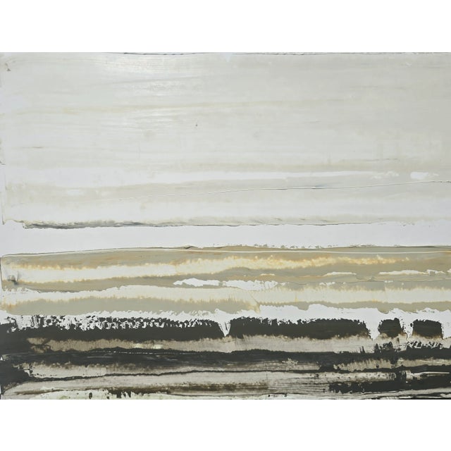 35.4' X 27.6' High End Shadow Box Framed Contemporary Neutral Color Palette Abstract Seascape / Landscape Original Oil Painting | Color Field For Sale - Image 4 of 9