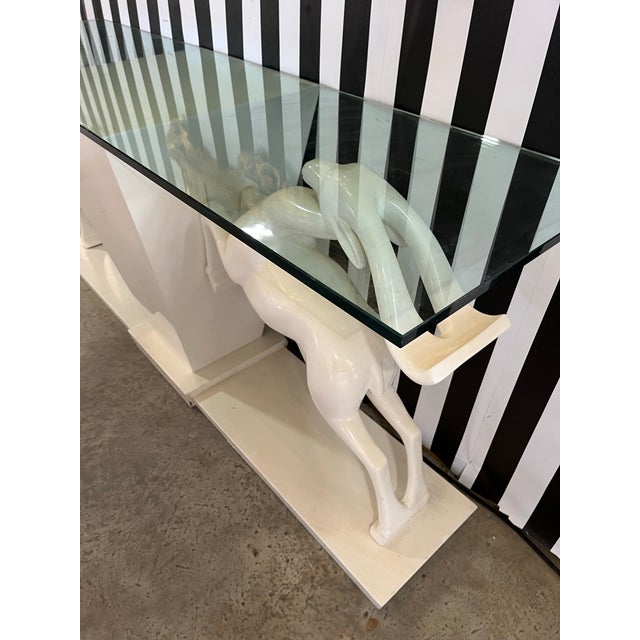 1980s Hollywood Regency Jumping Gazelle Console Table For Sale - Image 6 of 12