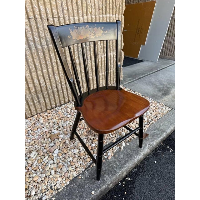 Farmhouse Late 20th Century Pair of Maple and Black Stenciled Side Chairs by Heywood Wakefield For Sale - Image 3 of 17