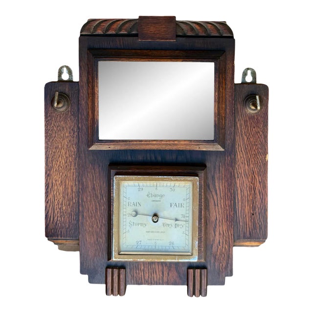 Vintage Art-Deco Oak Wall Barometer & Mirror by T. A. Reynolds Son For Sale