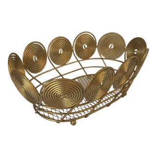 Vintage Space Age Gold Metal Basket For Sale