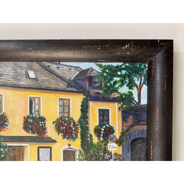 Wood Vintage Ann Cohen Impressionist Town Landscape Oil on Canvas Painting – Wood Framed For Sale - Image 7 of 11
