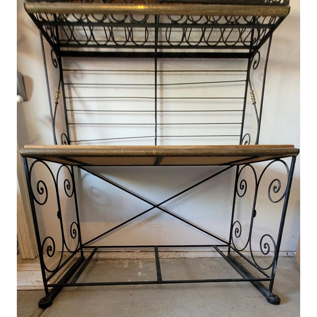 Early 20th Century Wrought Iron Baker’s Rack With Butcher Block Shelf & Wine Rack. By French Perfit Fils Ltd. For Sale - Image 17 of 18